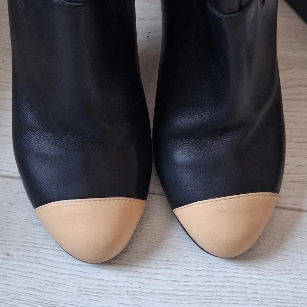 Chanel Boots Size 37 Coco Mark CC Logo Short Strap High Heel Bicolor
